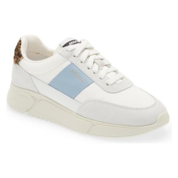 Axel Arigato Genesis Low Top Sneaker in White/Dusty Blue/Leopard - Picture 4 of 9